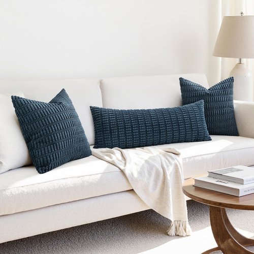 MIULEE Blue Long Body Lumbar Throw Pillow Cover - Soft Boho Design, 14x36 Inch for Couch & Sofa