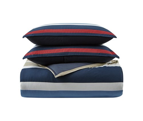 Nautica - Twin Comforter Set, Reversible Cotton Bedding with Matching Sham, Medium Weight for Year Round Use, Oeko-Tex Certified, Dorm Essentials (Bradford Navy/Khaki)