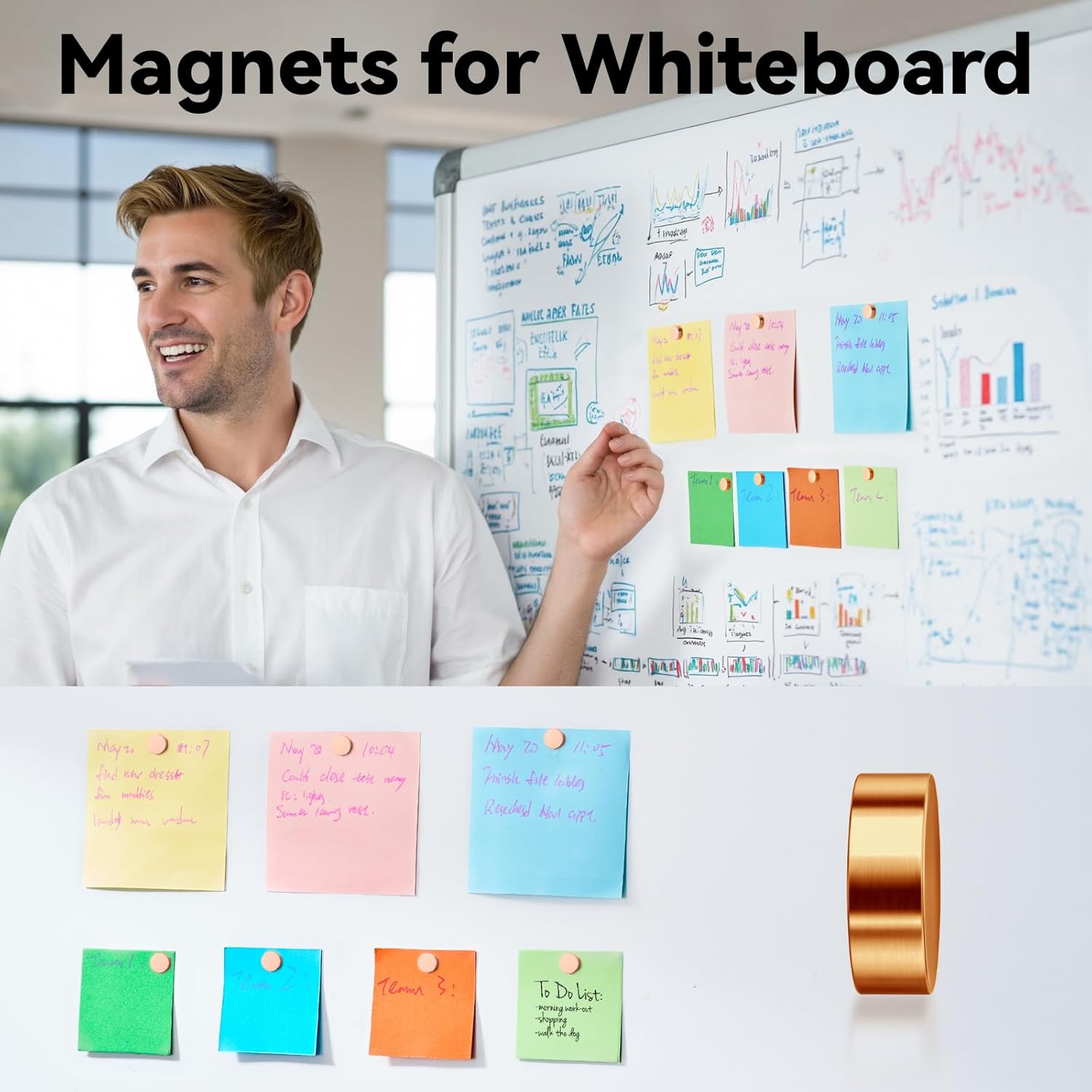 SMARTAKE 45 Pcs Neodymium Refrigerator Magnets - Small Round Multi-Use Magnets for Home, Office & School | Rose Gold
