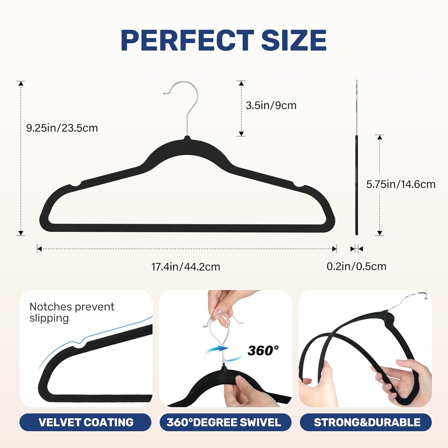 Simple Deluxe Velvet Hangers - 30 Pack Heavy Duty Space-Saving Felt Hangers with 360° Rotatable Hook | Black