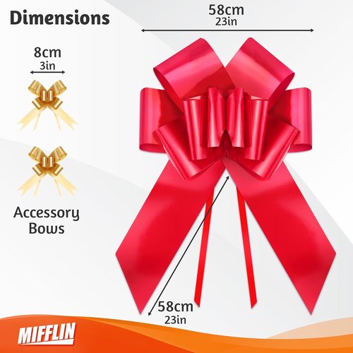 Mifflin-USA Big Car Bow - Giant Red 23-Inch Gift Bow for Birthdays & Christmas Decor