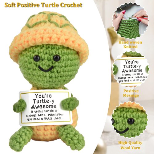 Positive Turtle Crochet,Handmade Mini Positive Crochet Animals Turtles Gift,You're Turtle-Y Awesome Emotional Support Christmas,Birthday, Appreciation Thank You Gift for Coworker,Friend,Teacher