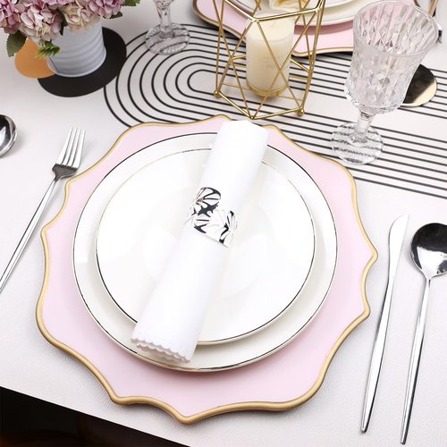 Omuriko Set of 12 Pink Chargers for Dinner Plates, 13 Inch Scalloped Plastic Decorative Table Charge Service Plates for Wedding, Holiday, Thanksgivng, Christmas