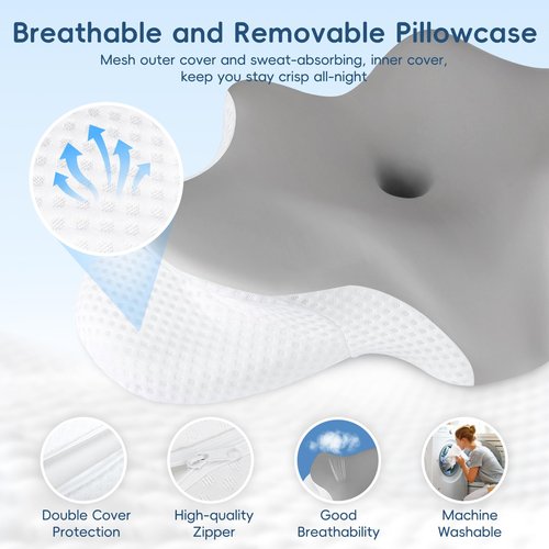 Cervical Neck Pillow for Pain Relief, Ergonomic Contour Pillow for Sleeping, 2 Heights Cooling Pillow for Neck and Shoulder Support, Memory Foam Orthopedic Pillow for Side Back Stomach Sleepers