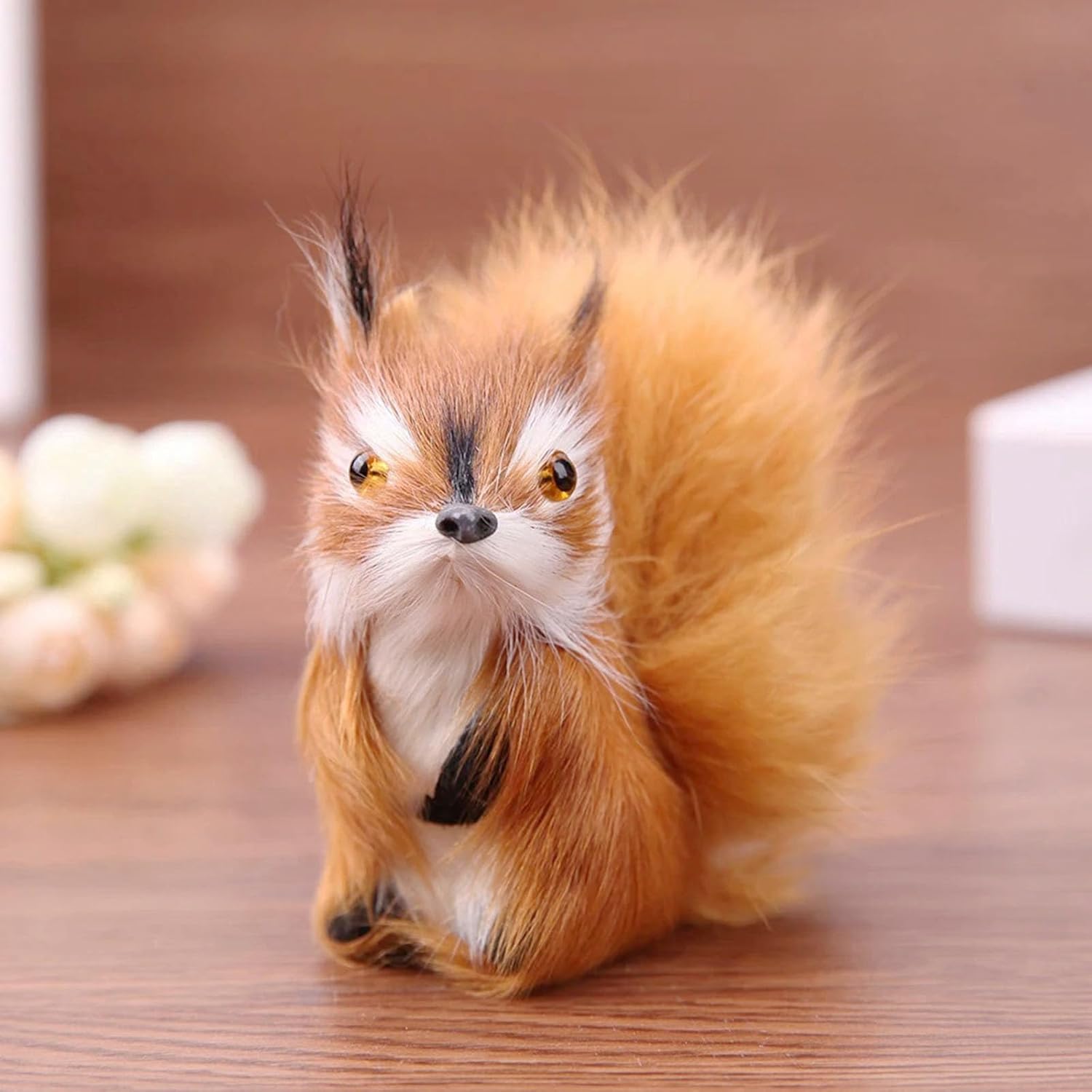 Skiennix Realistic Furry Squirrel | Lifelike Faux Fur Easter Basket Stuffer | 3.1-Inch Home Decoration
