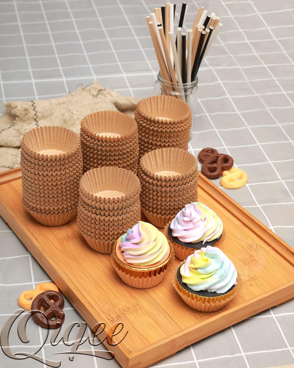 Qiqee 1000 Count Mini Cupcake Liners - Natural Food Grade Baking Cups | No Smell, Small Size