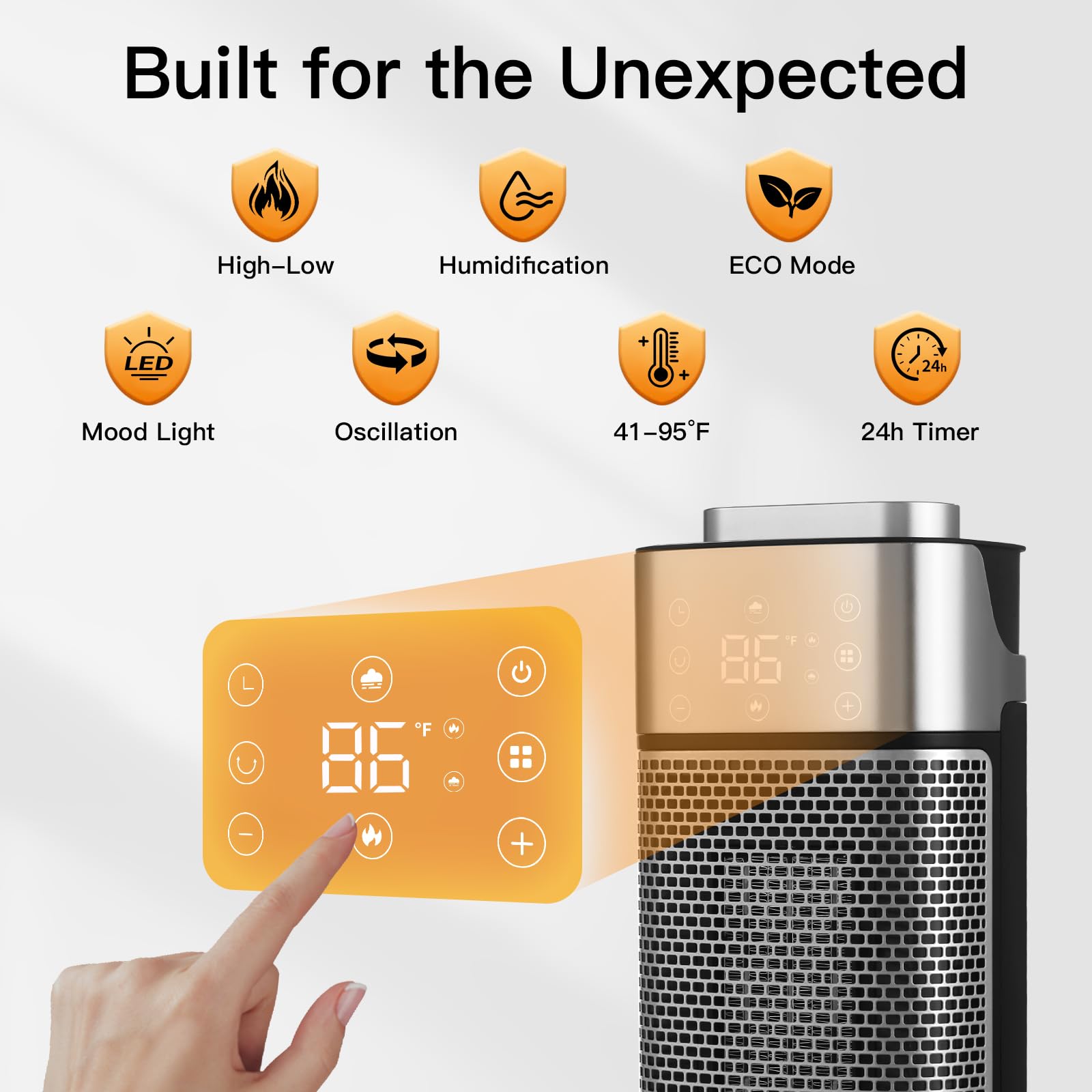 RELF 1500W PTC Ceramic Space Heater with Humidifier - 70° Oscillation, Remote Control, ECO Mode, Timer, and Tip-Over Protection - Quiet and Efficient for Home or Office