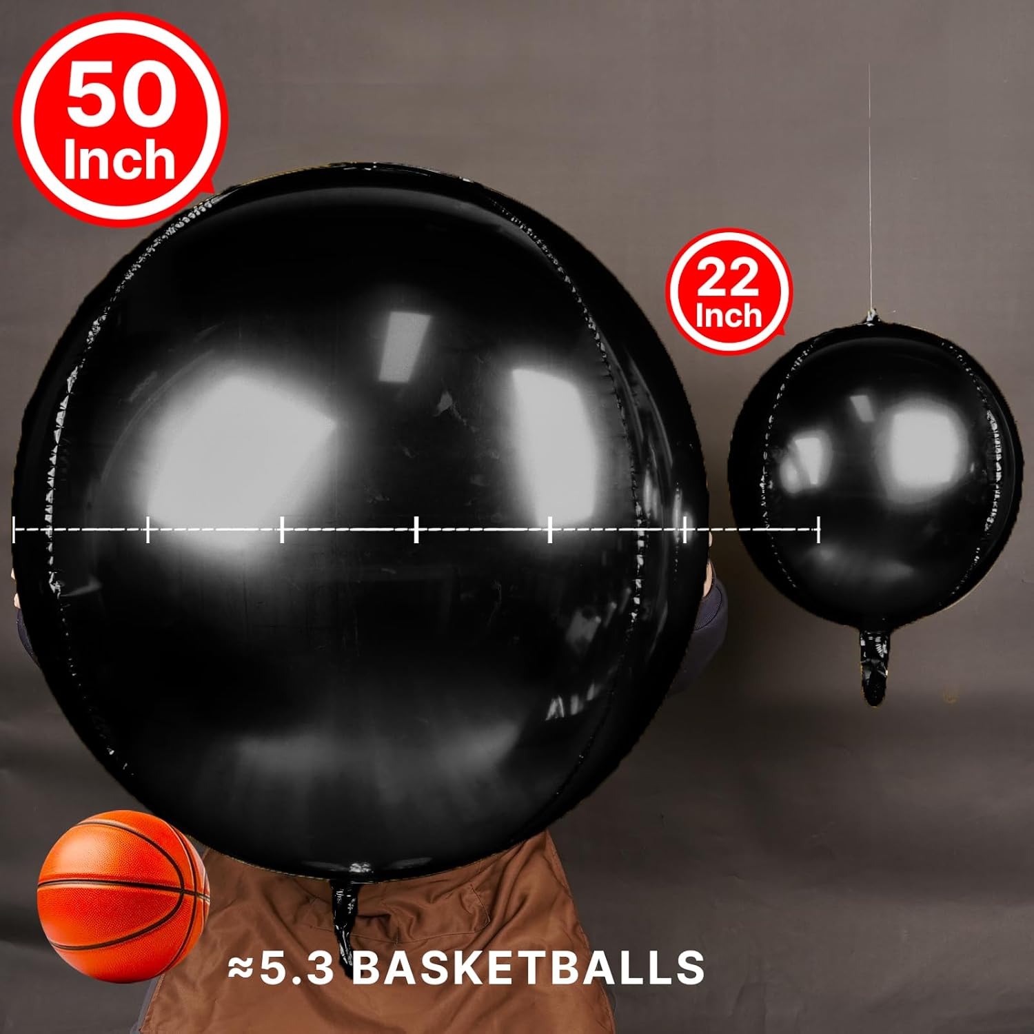PartyWoo Black Foil Balloons - 50 Inch Jumbo Round Mylar Balloons for Halloween & Birthday Decor
