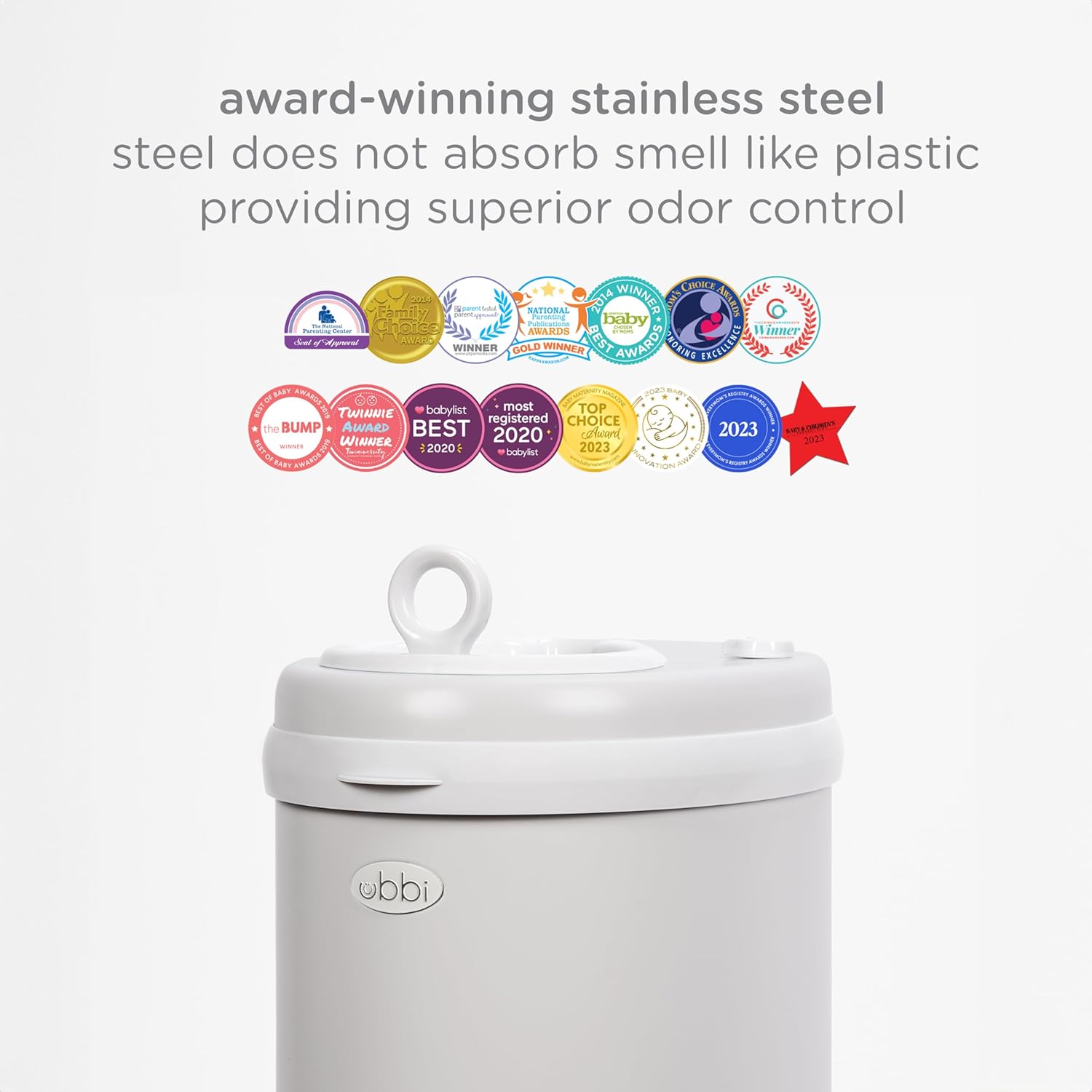Ubbi Stainless Steel Diaper Pail - Odor Locking Design, No Special Bags Needed | Award-Winning Gray