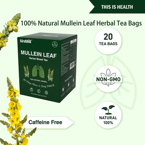 Mullein Tea Bags for Lungs - 20 Teabags (2.47oz/70g), 100% Pure Natural Premium Mullein Leaf, Mint Leaf, Mulberry Leaf for Lungs Cleanse and Respiratory Support, Herbal Teas, Caffeine Free (2 BOX)
