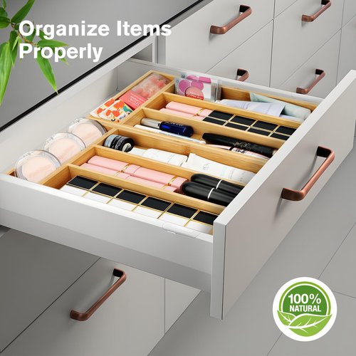 shenee Small Silverware Organizer, Bamboo Drawer Organize, Bamboo Silverware Drawer Organizer, Spoon Flatware Storage with Grooved Drawer Dividers