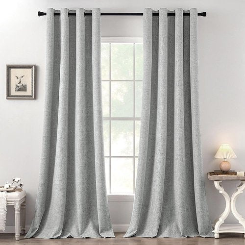 MIULEE 100% Blackout Linen Curtains - Thermal Insulated Glacier Gray Drapes | 52 x 108 Inch (2 Panels)