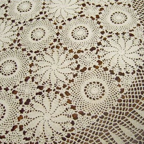 YIZUNNU Beige Round Handmade Crochet Tablecloth Cotton Lace Table Doilies (59")
