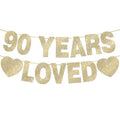 90 Years Loved Banner for 90th Birthday Decorations for Men Women Pre-Strung 90th Birthday Banner 90th Party Decorations Gold Glitter