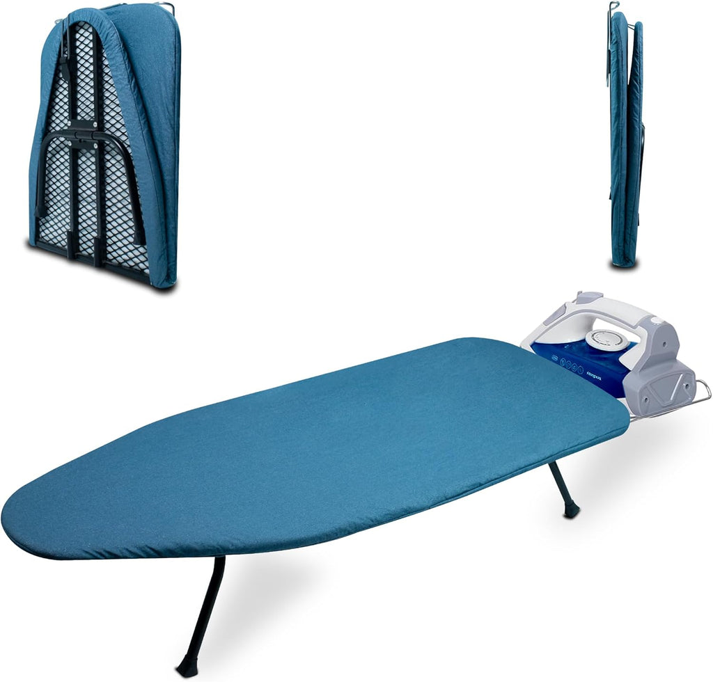 Regine Switzerland Metal Mesh Panel Ironing Board - Foldable Heavy-Duty Design with Heat-Resistant Cover & 100% Cotton Pad (Blue)