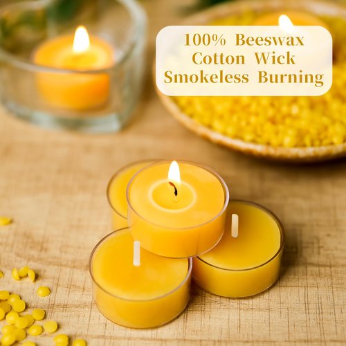 10 Packs Beeswax Tealight Candles Bulk,6 Hours 100% Pure Beeswax Tea Lights Candle in Clear Cup,Natural Scent Bees Wax Candles Small Smokeless Clean Burning Perfect for Wedding Church Home Decor