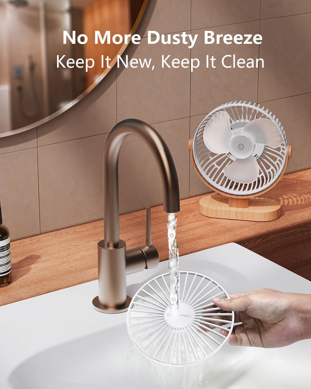Sweetfull USB Desk Fan - 6.5 Inch Portable Mini Fan with 3 Speeds & 360° Adjustment | Quiet Operation, White Wood Grain