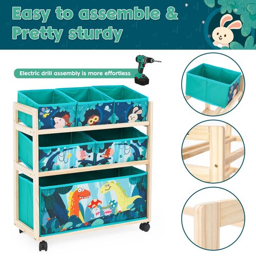 kids Toy Storage Organizer with Wheels, Utility Rolling Cart with Large Storage Capacity for Bedroom, Toy Room, Playroom - Hold Toys, Books, Blankets (Green)