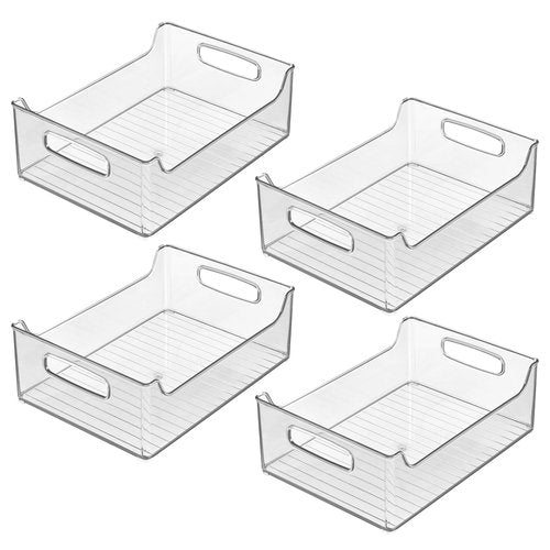 iDesign Plastic Stackable Pantry Bin - Storage Bin with Handles for Cabinets or Fridge - Set of 4 - Clear