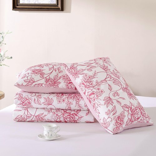 JANZAA Queen Size Comforter Set - Pink Floral Comforter, 3 Piece Cute Floral Bedding for All Season, 1 Soft Fluffy Breathable Microfiber Spring Comforter Set with 2 Pillow Shams
