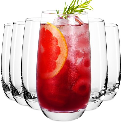 LuxMarbleMuse 6pcs Highball Glasses Set - 16 oz, Mojito Glass Cups, Collins Glassware Set