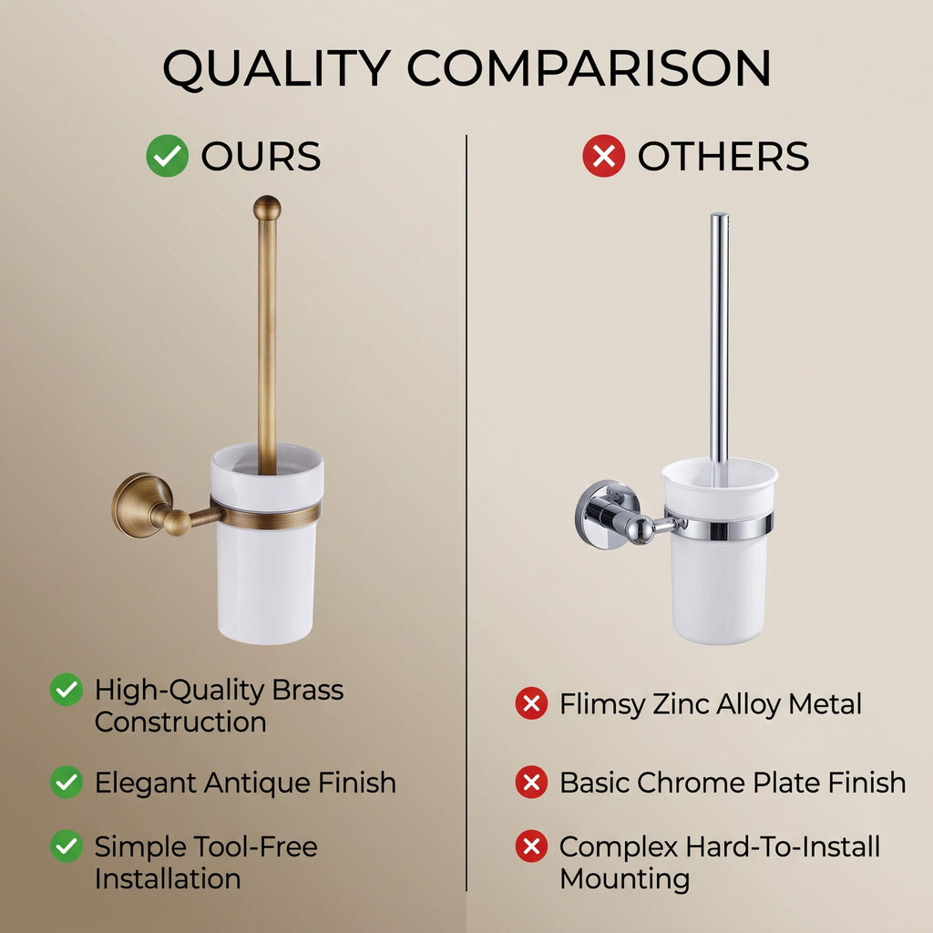 Elegant European Antique Bronze Toilet Brush Holder Set, Wall Mounted Brass Bathroom Accessories Set (Golden)