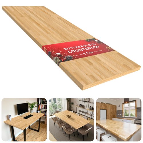 Butcher Block Countertop Table Top - Unfinished Solid Wood Countertop 1.5in Thick Unfinished Surface for DIY Washer Dryer Cutting Board Kitchen - 2.9ft L x 25" W