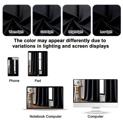 Gwine Black Blackout Curtains for Bedroom 84 inches Long 2 Panels Set, Solid Noise Reducing Thermal Insulated Blackout Curtains for Living Room with Rod Pocket, Each 40" Wx84 L