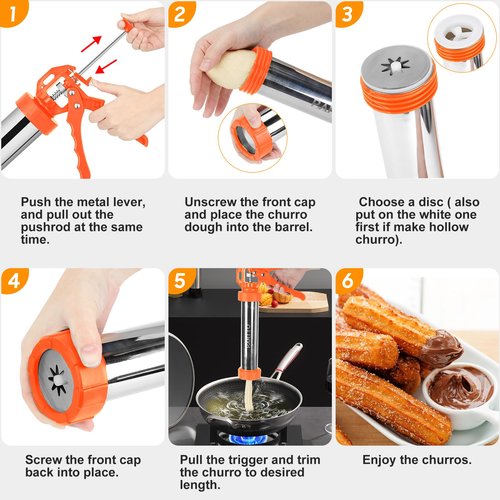 Churro Maker Machine, 3-in-1 Multifunctional Hollow Churros Machine, Churreras para Churros, Stainless Steel Churro/Cookie Making Kit with Piping Bag, 2 Brushes, 10 Discs and 7 Icing Piping Nozzles