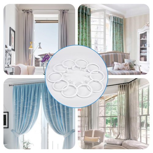 AMZSEVEN 44 Pack Curtain Rings with Eyelets, Metal Drapery Rings for Pinch Pleat Curtains, Drape Ring 1.5 Inch I D, Fits Up to 1.2 in Rod (White)
