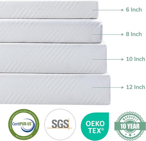 MLILY EGO Twin Mattress - Green Tea Memory Foam with Cooling Gel | Fiberglass-Free & CertiPUR-US Certified