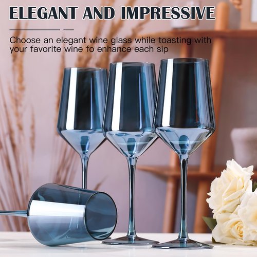 comfit Midnight Blue Wine Glasses Set of 6-15oz Hand Blown Blue Wine Glasses Set for Party Wedding Home Bar, New Year Gifts