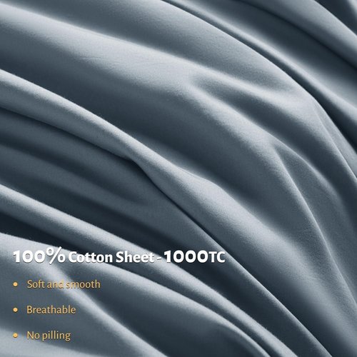 Shilucheng 100% Egyptian Cotton King Size Sheets Set - 1000 Thread Count，Luxury Cotton Bed Sheets，Breathable & Cooling Bedding and Pillow Cases, 16 Inch Deep Pocket - 4 Piece (French Blue, King)