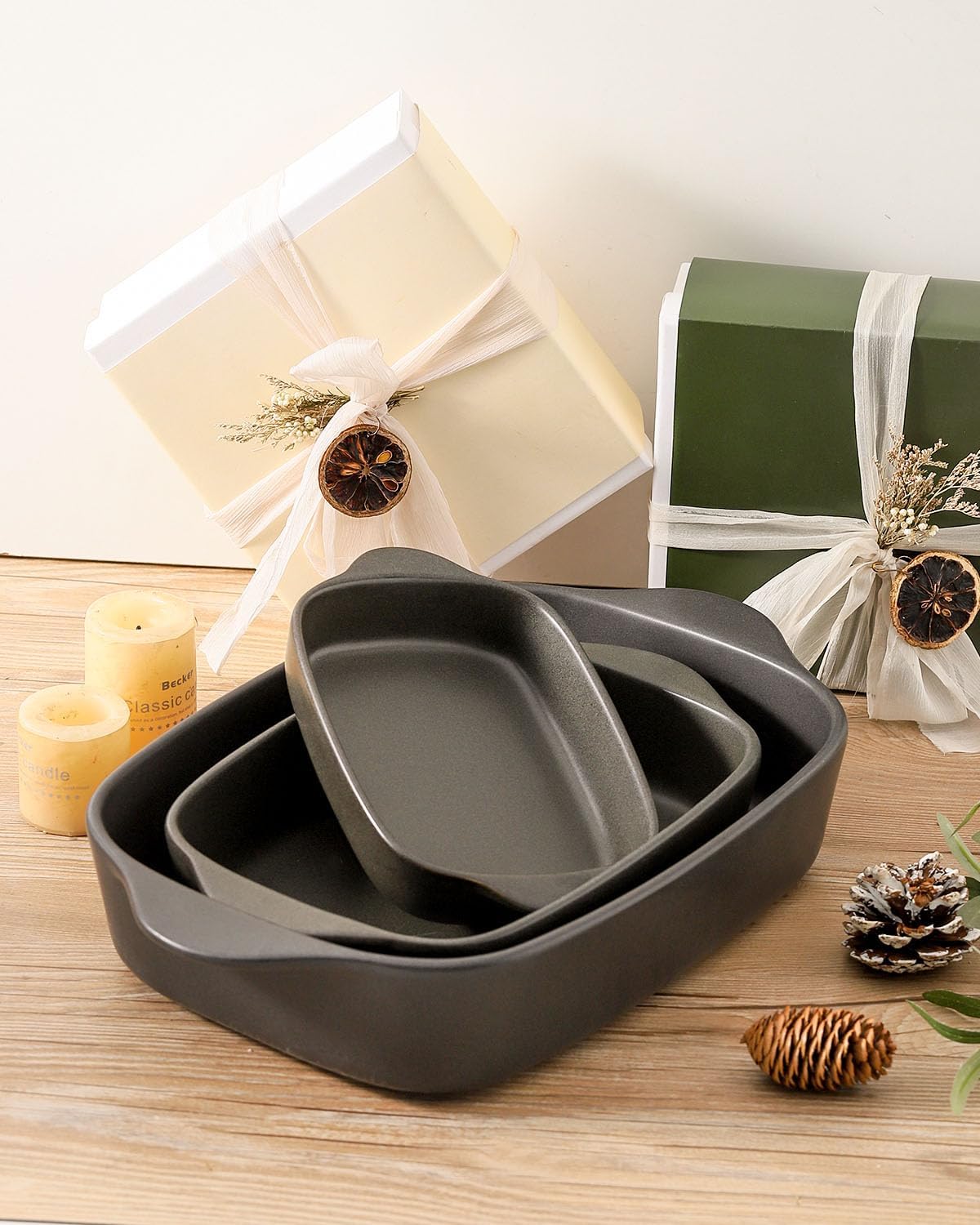 Regine Switzerland Casserole Dish Set - Ceramic Bakeware for Oven | 3 Deep Dishes in Matte Black (0.63/1.8/4 QT)