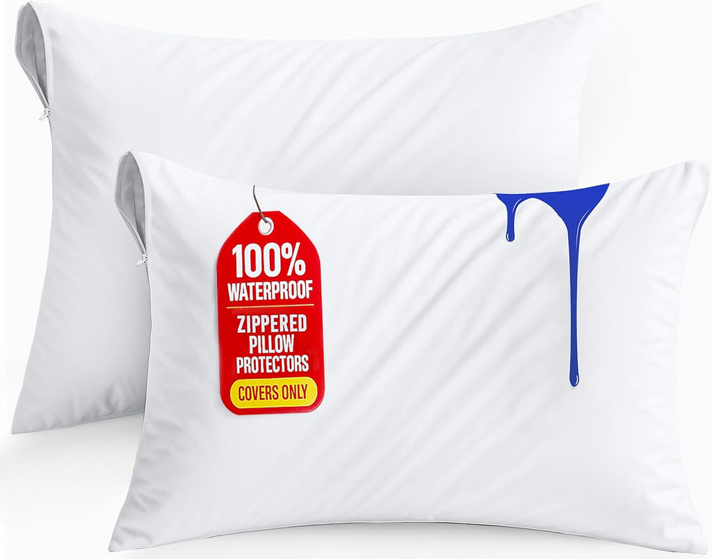 Utopia Bedding Pillow Protectors - Queen Size Zippered, Waterproof & Dust Mite Proof (Set of 2, White)