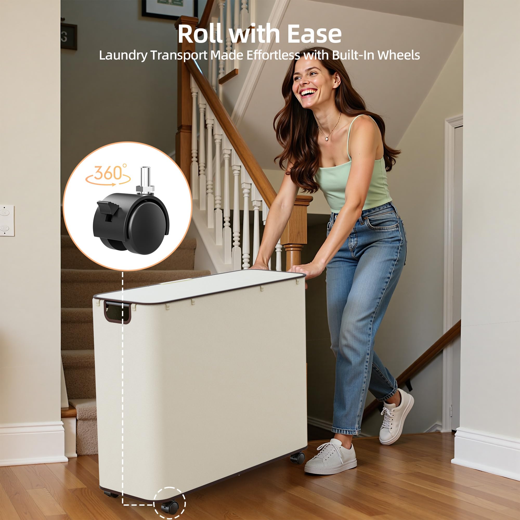 Yecaye 180L Laundry Basket With Lid and Removable 3 Bags, Large Rolling Laundry Hamper with Lid, 3 Section Rolling Clothes Storage With Wheels, Clothes Hamper with Wheels For Laundry Room, Grey