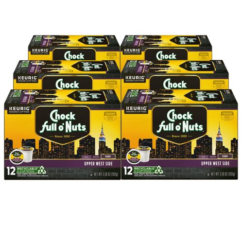 Chock Full o' Nuts Upper West Side Keurig K-Cup Pods for Keurig Brewers – Premium Arabica, Dark Roast – Single Serve – 6 Packs of 12 K-Cup Pods