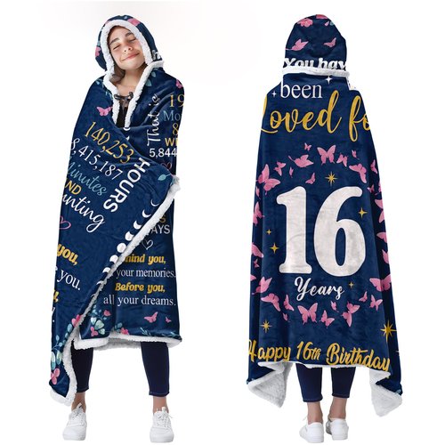 Bestshop Sweet 16 Gifts for Girls, 16th Birthday Flannel and Sherpa Wearable Blanket, Sweet Sixteen Gifts for Girls, Warm Gift for 16 Year Old Girl, Girl Sixteen Gifts for Christmas(47 x 71'')