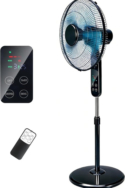 Aottop 16" Pedestal Fan - Touch Screen & LED Thermometer | Remote Control, 3 Speeds, 90° Oscillation, Quiet for Bedroom & Office