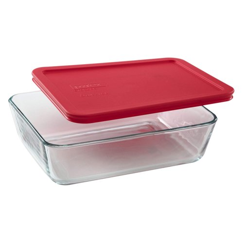 Pyrex 7211 6-Cup Glass Dish & 7211-PC Red Lid (4-Pack) - Made in USA