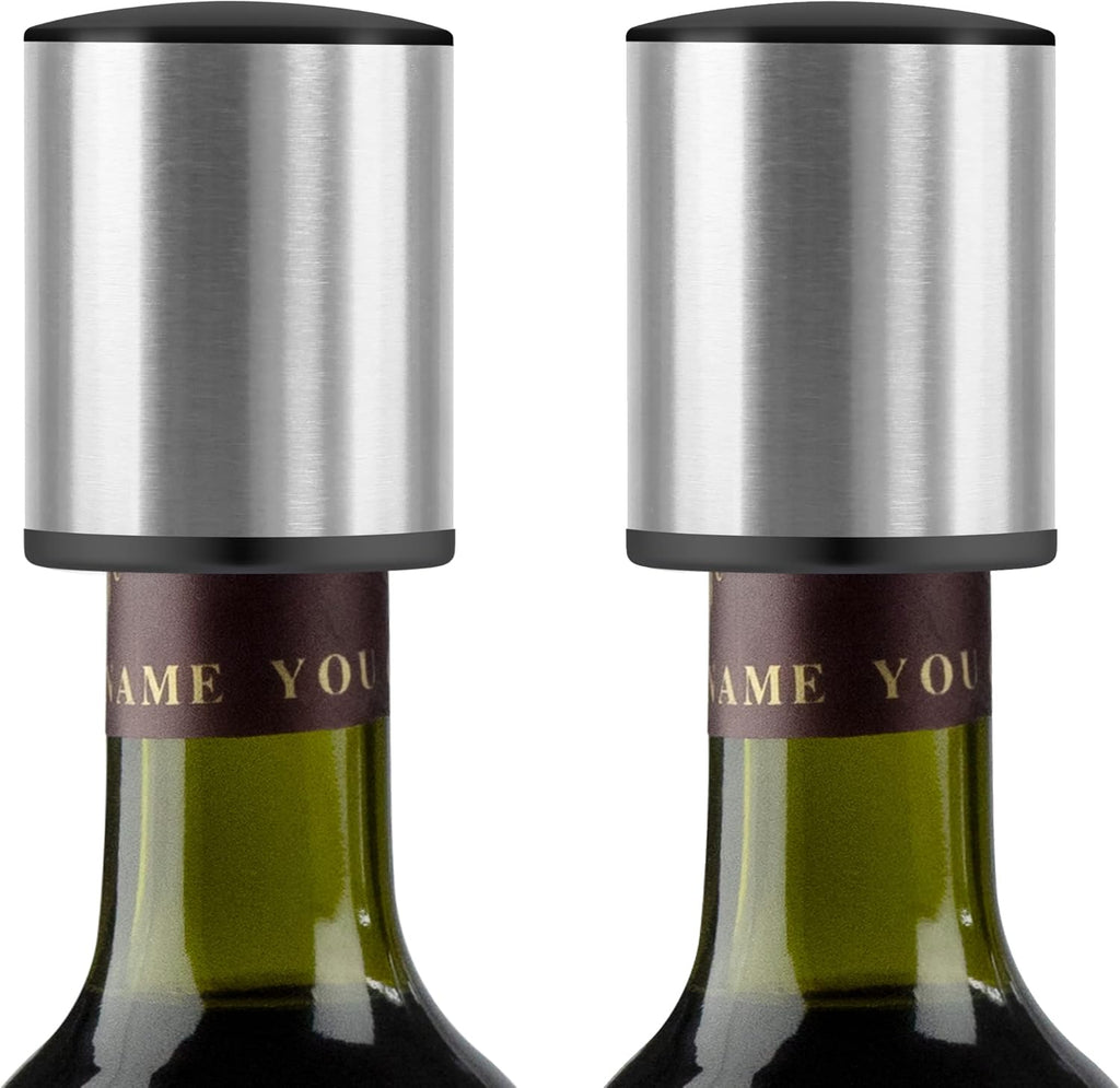 Wine Stopper - HOOMIL 𝟮 𝐏𝐚𝐜𝐤 Stainless Steel Vacuum Wine Bottle Stoppers, Reusable Wine Saver, Wine Accessories Gift for Friends, Family, Wine Lovers - Silver
