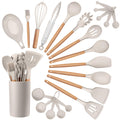 HaWare Kitchen Cooking Utensils Set, 23-Piece Silicone Kitchen Utensils Spatula Set with Holder, Heat Resistant Wooden Handle Kitchen Gadget for Nonstick Cookware, Food-grade Turner Spoon Sets (Khaki)