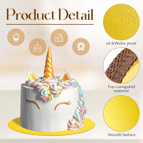 Dandat 150 Pcs 10 Inch Cardboard Cake Boards Bulk Round Gold Circles Boards Study Base for Cake Pizza Desserts for Wedding, Baking Decorating Supplies