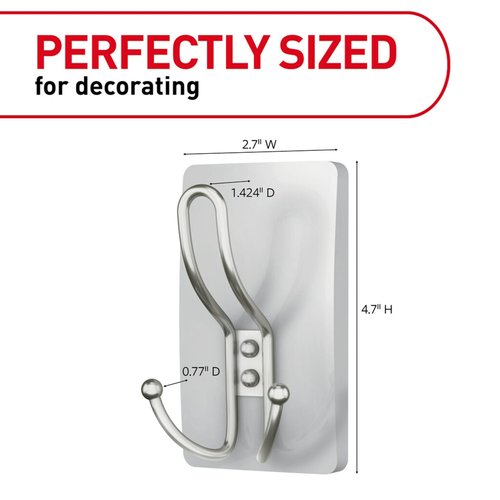 Command X-Large Satin Nickel Triple Hook, 2 Hooks, 6 Strips, Damage-Free Hanging with Adhesive Strips, No Tools Wall Hook for Hanging Decorations in Living Spaces