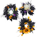 Skiennix Halloween Candle Rings - Artificial Leaves Wreaths for Festive Home Decor | 2 Pack Rose Skull Black