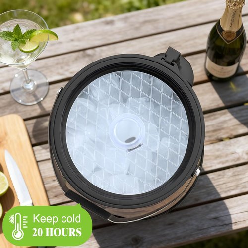 5QT/4.8L Insulated Ice Bucket for Parties, Large Capacity Double-Wall Beverage Bucket with Scoop & Lid for Champagne, Wine, Cocktail (Black)