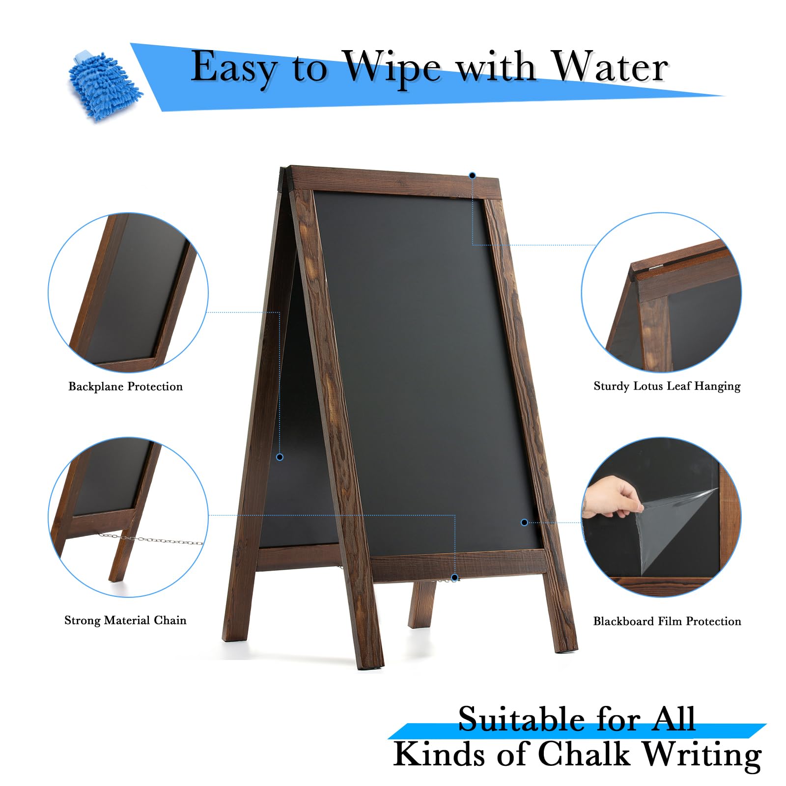 DAHAPYBOO Sandwich Board 48"x24" Solid Pine Wood Rustic Brown