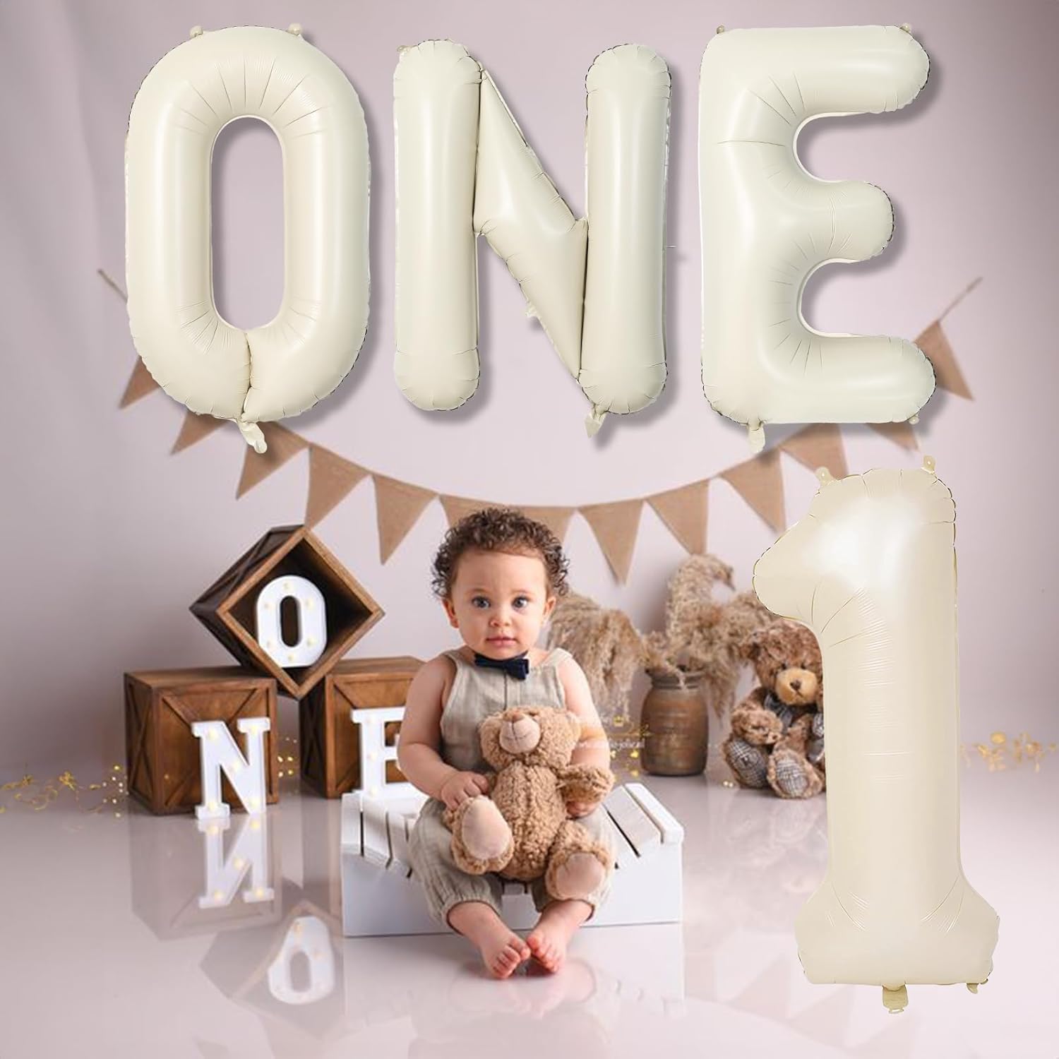 Regine Switzerland 40-Inch Beige Number 1 Balloon - Elegant First Birthday Decoration for Boys & Girls