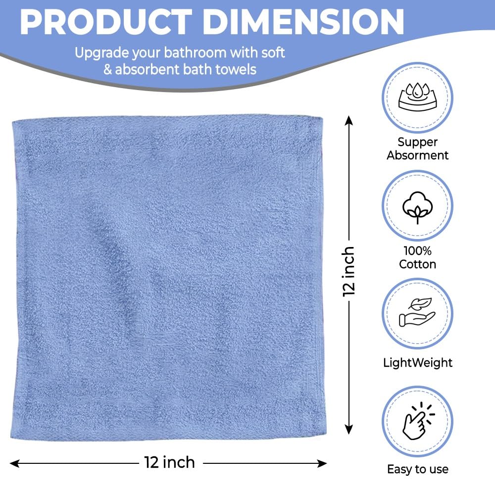 QUBA LINEN 100% Cotton Washcloth Set – Soft, Absorbent Face Towels for Bathroom & Gym Use – Durable & Reusable Wash Cloths - Butterfly (Multi-Color), 12 x 12 Inches, Pack of 24