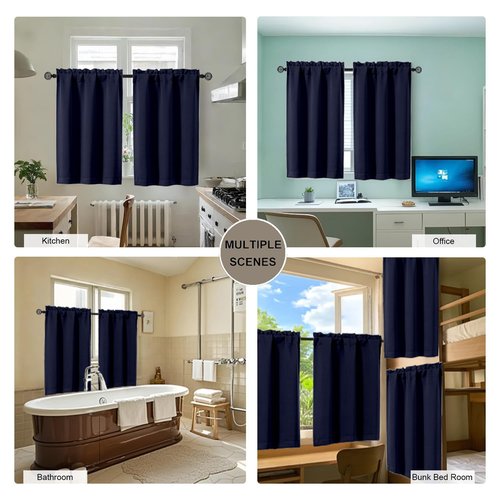 Gwine Navy Blue Valance for Windows, Small Blackout Valance Kitchen Curtains for Bathroom Basement, Modern Rod Pocket Thermal Insulated Window Treatment, 60" Wx14 L, 1 Piece